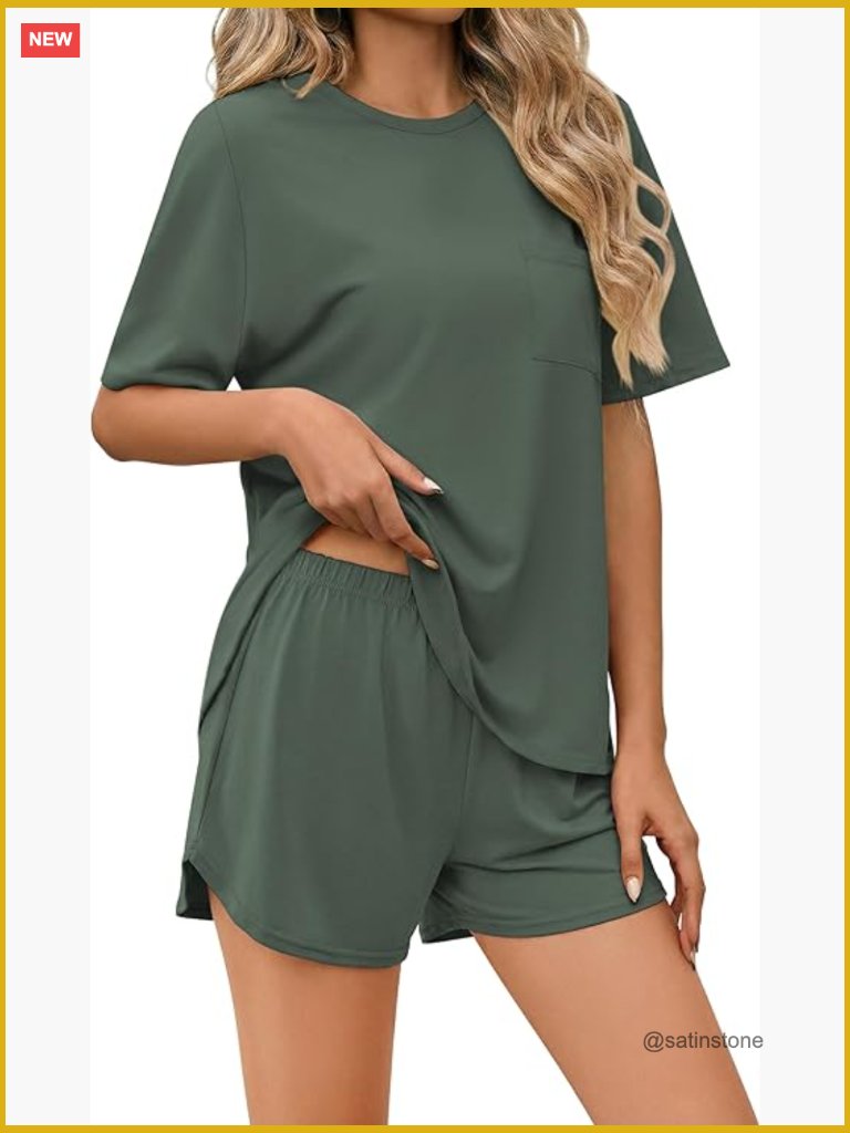 Bamboo Viscose Pajama Set For Women Ultra Soft Short Sleeve Sleepwear 2 Piece